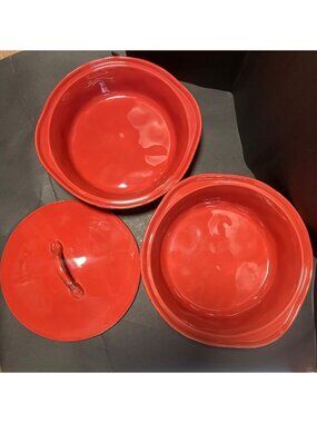 Rachael Ray Casserole Bakeware Set 3n Piece Red Ceramic Stoneware 2qt 1.5 Qt Lid